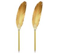 PATIKIL Feather Ballpoint Pens Bulk, 2Pcs Black Ink Vintage Plated Rod Quill Writing Pens for Office Wedding Guest Signature Gift, Golden