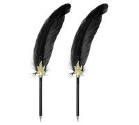 PATIKIL Feather Ballpoint Pens Bulk, 2Pcs Black Ink Vintage Plated Rod Quill Writing Pens for Office Wedding Guest Signature Gift, Black
