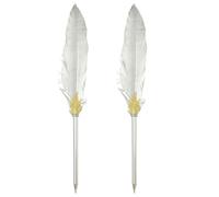 PATIKIL Feather Ballpoint Pens Bulk, 2Pcs Black Ink Vintage Plated Rod Quill Writing Pens for Office Wedding Guest Signature Gift, Silver
