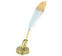 PATIKIL Feather Ballpoint Pens Bulk, Metal Holder Black Ink Vintage Quill Writing Pens for Office Wedding Signature, Blue