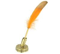 PATIKIL Feather Ballpoint Pens Bulk, Metal Holder Black Ink Vintage Quill Writing Pens for Office Wedding Signature, Orange