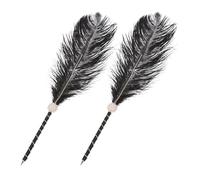 PATIKIL Feather Pen, 2Pcs Ostrich Vintage Feather Quill Pen 1mm Black Ink Signature Ballpoint Pens Fluffy Crystal Pearl Ribbon Design for Wedding Bridal Party Signing Writing, Black