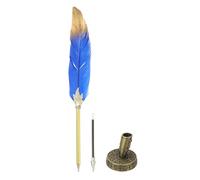 PATIKIL Feather Pen Quill, Feather Ballpoint Pen Bulk Refined Vintage Feather Calligraphy Pen with Bronze Pen Holder for Guest Signature Wedding Bridal Office Writing, Dark Blue