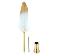 PATIKIL Feather Pen Quill, Feather Ballpoint Pen Bulk Refined Vintage Feather Calligraphy Pen with Golden Pen Holder for Guest Signature Wedding Bridal Office Writing, Sky Blue