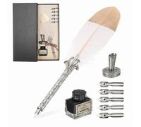 PATIKIL Feather Quill Pen Set, 1 Set Vintage Feather Calligraphy Pen Fountain Dip Pen Set with Ink, Pen Holder and Replacement Nibs for Beginner Writer Writing Gift, Pink
