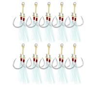PATIKIL Fishing Assist Hooks Kit, 10 Pack Double Assist Jigging Hook with Glow Tassel for Slow Pitch Jigs Vertical Jigging Lures, Green (11/0#, 4.5"x1")