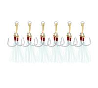 PATIKIL Fishing Assist Hooks Kit, 6 Pack Double Assist Jigging Hook with Glow Tassel for Slow Pitch Jigs Vertical Jigging Lures, Green (3/0#, 3.2"x0.6")