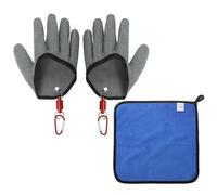 PATIKIL Fishing Gloves With Alloy Magnet Release Towel 1 Pair Fisherman Professional Catch Fish Gloves Non-Slip Puncture Resistant Glove for Handling Catching Cleaning, Grey