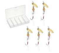 PATIKIL Fishing Lures Spinnerbait, 5 Pack Trout Lures Rooster Tail Fishing Lures Single Hook Trout Spinners 1/8 oz with Tackle Boxes for Freshwater Saltwater Fishing, Gold Tone