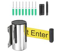 PATIKIL Fixed Wall Mount Retractable Belt Barrier, 16.4 Feet Fixed Retractable Belt Barrier with Caution with Steel Case for Crowd Control Grocery Retail Store Stadium, Silver Tone/Yellow