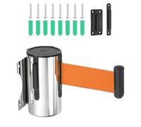PATIKIL Fixed Wall Mount Retractable Belt Barrier, 16.4 Feet Fixed Retractable Belt Barrier with Steel Case for Crowd Control Grocery Retail Store Stadium, Silver Tone/Orange