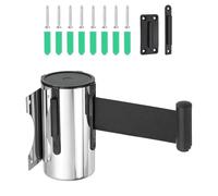 PATIKIL Fixed Wall Mount Retractable Belt Barrier, 16.4 Feet Fixed Retractable Belt Barrier with Steel Case for Crowd Control Grocery Retail Store Stadium, Silver Tone/Black