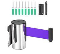 PATIKIL Fixed Wall Mount Retractable Belt Barrier, 16.4 Feet Fixed Retractable Belt Barrier with Steel Case for Crowd Control Grocery Retail Store Stadium, Silver Tone/Purple