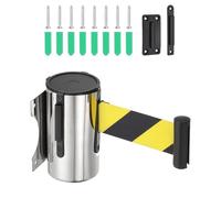 PATIKIL Fixed Wall Mount Retractable Belt Barrier, 16.4 Feet Fixed Retractable Belt Barrier with Steel Case for Crowd Control Grocery Retail Store Stadium, Silver Tone/Black/Yellow