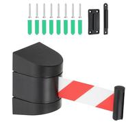 PATIKIL Fixed Wall Mount Retractable Belt Barrier, 16.4 Ft Crowd Control Barrier for Retail Store Stadium, Black Case with Red White Retractable Caution Belt