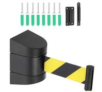 PATIKIL Fixed Wall Mount Retractable Belt Barrier, 16.4 Ft Crowd Control Barrier for Retail Store Stadium, Black Case with Black Yellow Retractable Caution Belt