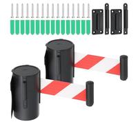 PATIKIL Fixed Wall Mount Retractable Belt Barrier, 2 Pcs 16.4 Feet Fixed Retractable Belt Barrier with Steel Case for Crowd Control Grocery Retail Store Stadium, Black/Red/White