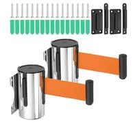 PATIKIL Fixed Wall Mount Retractable Belt Barrier, 2 Pcs 16.4 Feet Fixed Retractable Belt Barrier with Steel Case for Crowd Control Grocery Retail Store Stadium, Silver Tone/Orange