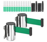 PATIKIL Fixed Wall Mount Retractable Belt Barrier, 2 Pcs 16.4 Feet Fixed Retractable Belt Barrier with Steel Case for Crowd Control Grocery Retail Store Stadium, Silver Tone/Green