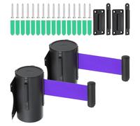 PATIKIL Fixed Wall Mount Retractable Belt Barrier, 2 Pcs 16.4 Feet Fixed Retractable Belt Barrier with Steel Case for Crowd Control Grocery Retail Store Stadium, Black/Purple
