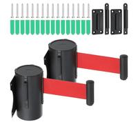 PATIKIL Fixed Wall Mount Retractable Belt Barrier, 2 Pcs 16.4 Feet Fixed Retractable Belt Barrier with Steel Case for Crowd Control Grocery Retail Store Stadium, Black/Red