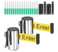 PATIKIL Fixed Wall Mount Retractable Belt Barrier,2Pcs 16.4 Ft Fixed Retractable Belt Barrier with Caution with Steel Case for Crowd Control Grocery Retail Store Stadium,Silver Tone/Yellow