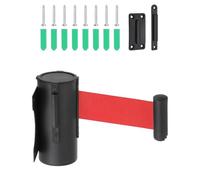 PATIKIL Fixed Wall Mount Retractable Belt Barrier, 9.84 Feet Fixed Retractable Belt Barrier with Steel Case for Crowd Control Retail Store Stadium, Black/Red with Caution