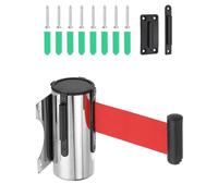 PATIKIL Fixed Wall Mount Retractable Belt Barrier, 9.84 Feet Fixed Retractable Belt Barrier with Steel Case for Crowd Control Retail Store Stadium, Silver Tone/Red