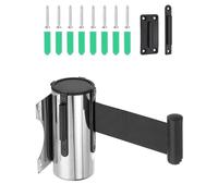 PATIKIL Fixed Wall Mount Retractable Belt Barrier, 9.84 Feet Fixed Retractable Belt Barrier with Steel Case for Crowd Control Retail Store Stadium, Silver Tone/Black