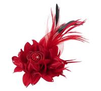PATIKIL Floral Hair Clip, 1 Pcs Elegant Flower Feather Brooch Pin Hat Silk Wedding Party Dance Banquet Pins Accessories Camellia Charm Lady Dress Suit, Red with Black Feathers
