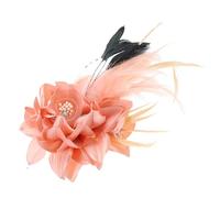 PATIKIL Floral Hair Clip, 1 Pcs Elegant Flower Feather Brooch Pin Hat Silk Wedding Party Dance Banquet Pins Accessories Camellia Charm Lady Dress Suit, Pink with Black Feathers