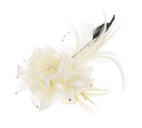PATIKIL Floral Hair Clip, 1 Pcs Elegant Flower Feather Brooch Pin Hat Silk Wedding Party Dance Banquet Pins Accessories Camellia Charm Lady Dress Suit, White with Black Feathers