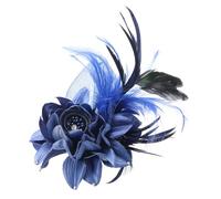 PATIKIL Floral Hair Clip, 1 Pcs Elegant Flower Feather Brooch Pin Hat Silk Wedding Party Dance Banquet Pins Accessories Camellia Charm Lady Dress Suit, Blue with Black Feathers