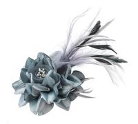 PATIKIL Floral Hair Clip, 1 Pcs Elegant Flower Feather Brooch Pin Hat Silk Wedding Party Dance Banquet Pins Accessories Camellia Charm Lady Dress Suit, Gray with Black Feathers
