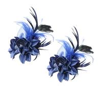 PATIKIL Floral Hair Clip, 2 Pcs Elegant Flower Feather Brooch Pin Hat Silk Wedding Party Dance Banquet Pins Accessories Camellia Charm Lady Dress Suit, Blue with Black Feathers