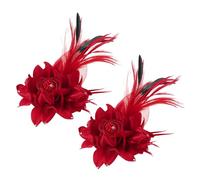 PATIKIL Floral Hair Clip, 2 Pcs Elegant Flower Feather Brooch Pin Hat Silk Wedding Party Dance Banquet Pins Accessories Camellia Charm Lady Dress Suit, Red with Black Feathers