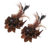 PATIKIL Floral Hair Clip, 2 Pcs Elegant Flower Feather Brooch Pin Hat Silk Wedding Party Dance Banquet Pins Accessories Camellia Charm Lady Dress Suit, Brown with Black Feathers
