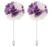 PATIKIL Flower Boutonnieres Pin, 2 Pcs Lapel Pin for Men Camellia Flower for Suit Wedding Graduation Anniversary Brooch Graduation Outfit Accessories, Light Purple/White