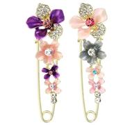 PATIKIL Flower Crystal Safety Decorative Pins Brooch Clip Clasp Pin, 2Pcs Anti Exposure Enamel for Women Sweaters, Shawls, Collars, Dress