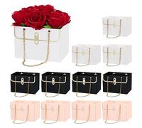 PATIKIL Flower Gift Box, 12 Pcs Paper Bouquet Flower Gift Bag with Handle Rectangle Metal Chain Tote for Florist Wedding Party Birthdays Day Bridal Shower, Pink & Black & White
