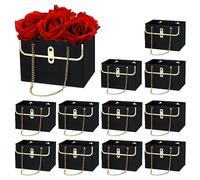 PATIKIL Flower Gift Box, 12 Pcs Paper Bouquet Flower Gift Bag with Handle Rectangle Metal Chain Tote for Florist Wedding Party Birthdays Day Bridal Shower, Black