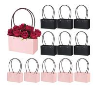 PATIKIL Flower Gift Box, 12 Pcs Paper Bouquet Flower Gift Bag with Handle Rectangular Tote Bag for Florist Wedding Party Birthdays Day Bridal Shower, Pink & Pure Black