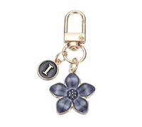 PATIKIL Flower Initial Keychain, Letter Keychain Charm Graceful Flower with Letter I for Women Pendant Key Wallet Handbag Backpack Bag Accessories, Black