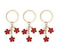 PATIKIL Flower Keychain Charm, 3Pcs Cute Enameled Keychain Floral Keyring Pendant for Women Gifts Purse Handbag Bags Decor, Dark Red