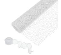 PATIKIL Flower Wrapping Mesh Paper, 15ft Floral Bouquet Craft Packaging Hollow Net Yarn with Ribbon for Flowers Gift Packaging, White