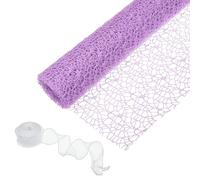 PATIKIL Flower Wrapping Mesh Paper, 15ft Floral Bouquet Craft Packaging Hollow Net Yarn with Ribbon for Flowers Gift Packaging, Purple