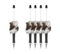 PATIKIL Fluffy Beadable Pens, Plush Fuzzy Plastic Bead Pen Bead Ballpoint for DIY Gift Writing Office Supplies - 5 Pcs (Black Leopard)