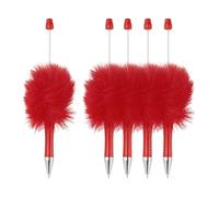 PATIKIL Fluffy Beadable Pens, Plush Fuzzy Plastic Bead Pen Bead Ballpoint for DIY Gift Writing Office Supplies - 5 Pcs (Red)