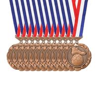 PATIKIL Football Events Wheat Bronze Award Medals with Red & White & Blue Ribbons, 10 Pcs Winner Medals Gold Silver Bronze Prizes for Competitions Sports Party, Red