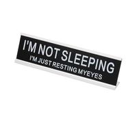 PATIKIL Funny Nameplate, 8"x2" Novelty Desk Sign Plaque Aluminum Desk Name Plate with Base for Office, Silver White (I'M Not SleepingI'M Just Resting Myeyes)